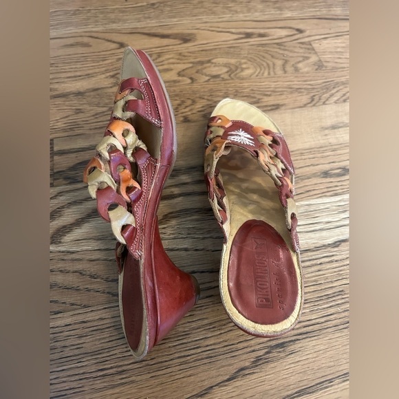 Pikolinos Boho Aztec Leather Mule Slide Open Toe Red  Heel Sandal Size 36 - Picture 10 of 11